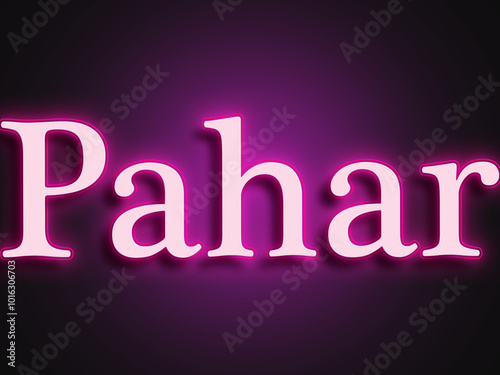 Pink glowing Neon light text effect of Hindi word Pahar. photo