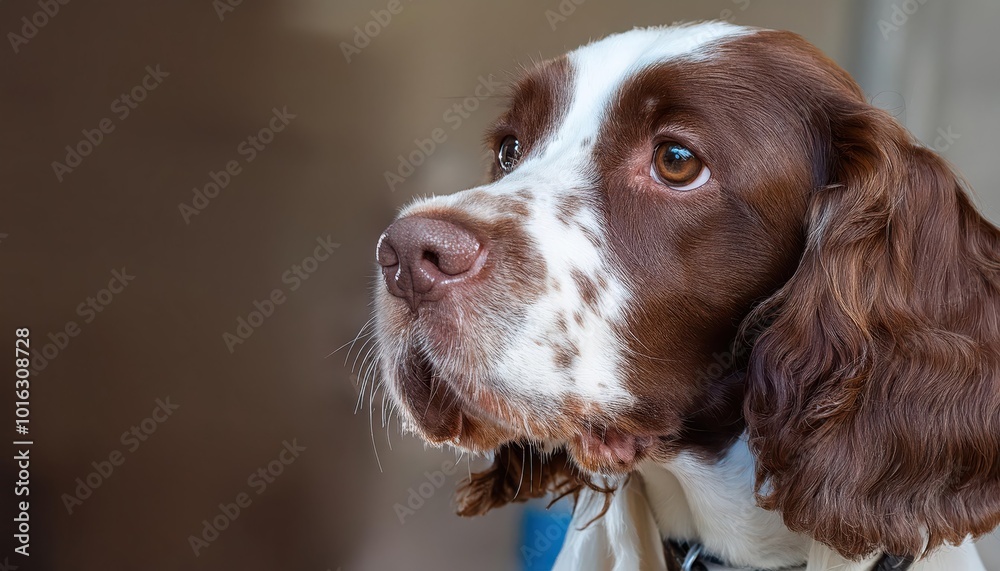 Close-up of a brown and white dog portrait, white isolate background Close-up of a brown and white dog portrait, white isolate background