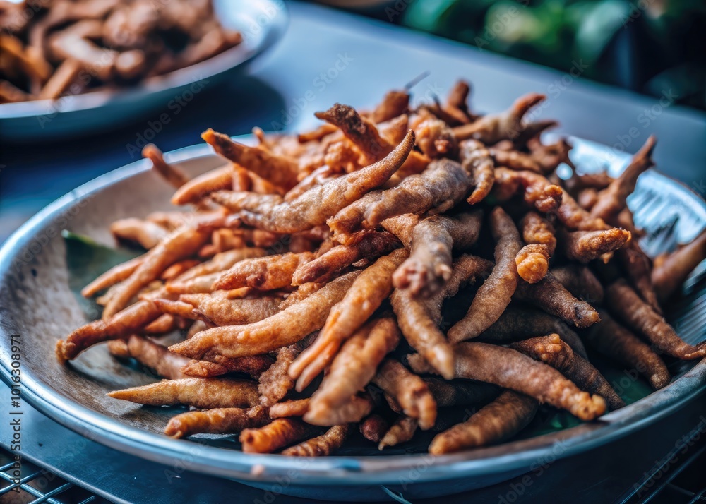 Fried Crispy Chicken Feet: Exotic Thai Street Food Delight Fried Crispy Chicken Feet: Exotic Thai Street Food Delight