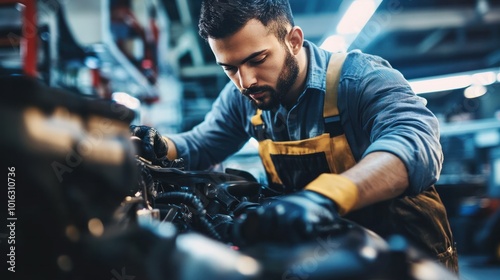 Technician working in an automotive industry engineering shop