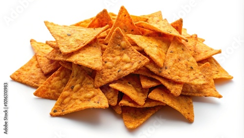 High angle view of crunchy doritos on white background