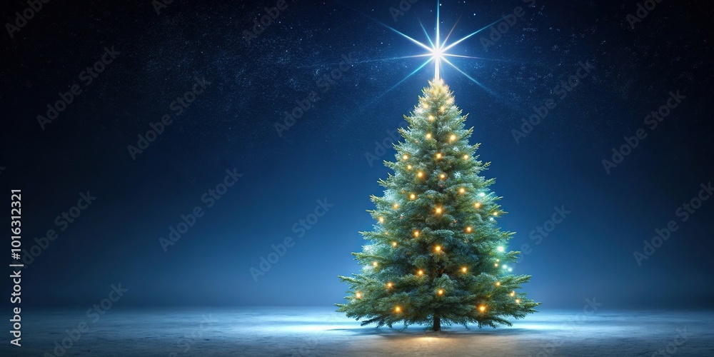 Night shot of Christmas tree with lit up star on top Night shot of Christmas tree with lit up star on top