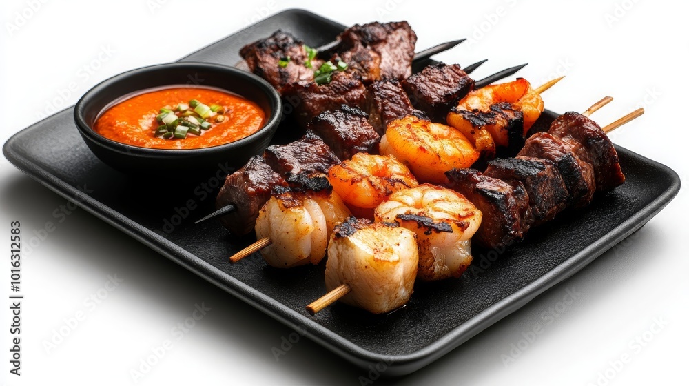 Grilled Beef and Shrimp Skewers with Spicy Sauce Grilled Beef and Shrimp Skewers with Spicy Sauce
