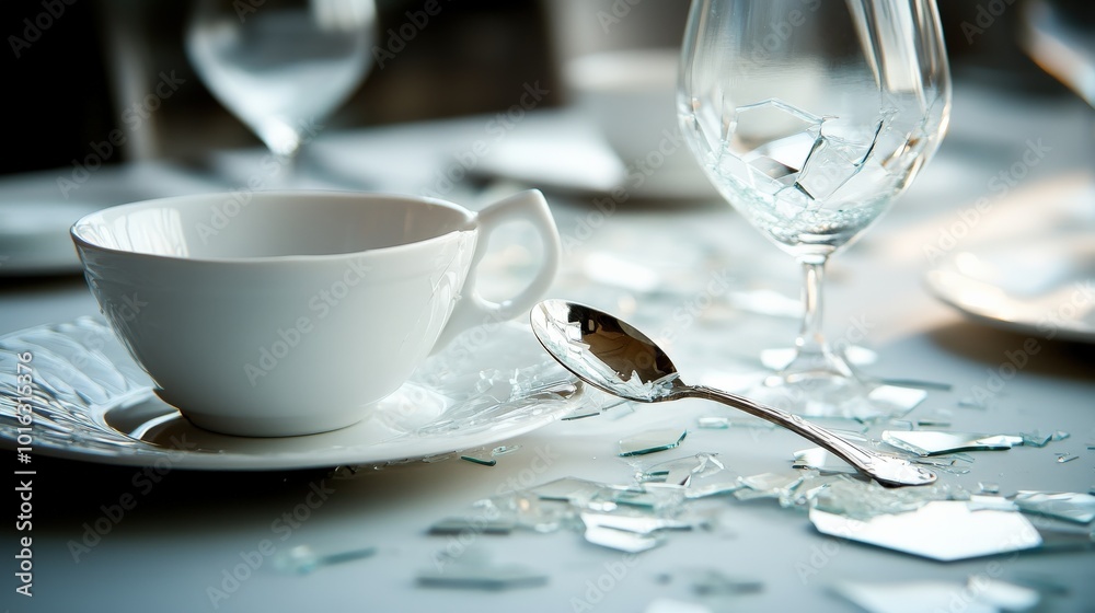 Broken Dish. Shattered Porcelain Plate on White Background Broken Dish. Shattered Porcelain Plate on White Background