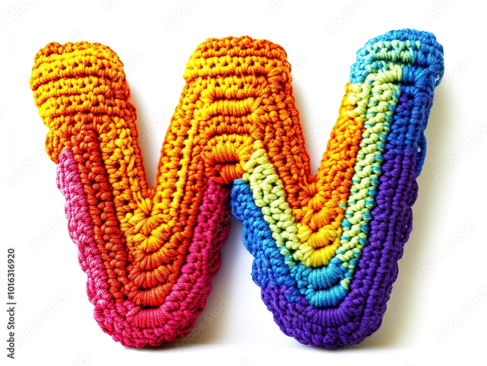 Vibrant Yarn 'W' Poster: A Colorful Crochet Art Piece with Unique Patterns, Perfect for Sports Interiors and Creative Spaces Vibrant Yarn 'W' Poster: A Colorful Crochet Art Piece with Unique Patterns, Perfect for Sports Interiors and Creative Spaces