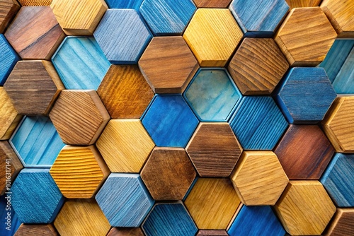 Abstract wooden hexahedrons background viewed from above photo