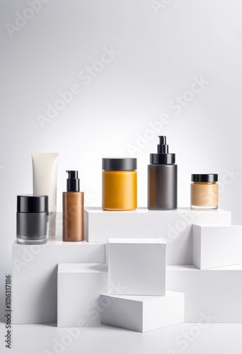 Wallpaper Mural mockup  cosmetic bottles on a light background. Advertising of skin care packaging Torontodigital.ca