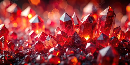 Mesmerizing red crystal formation textured background with shimmering reflections macro