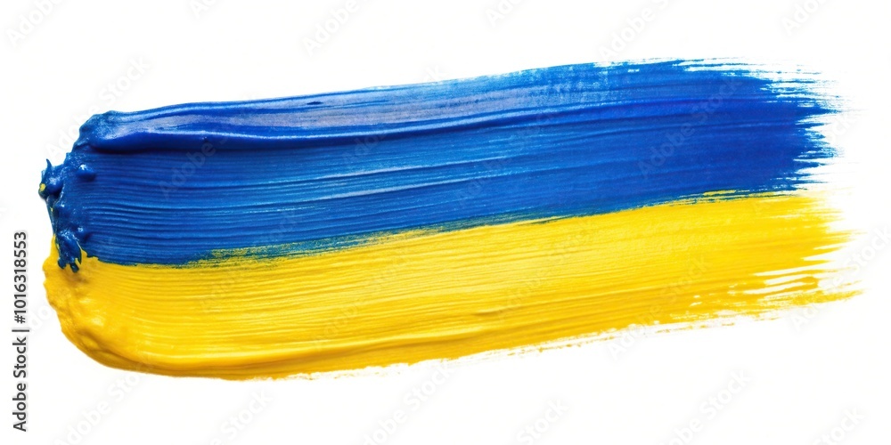 Fototapeta premium Abstract yellow and blue painted stroke reflecting on white background