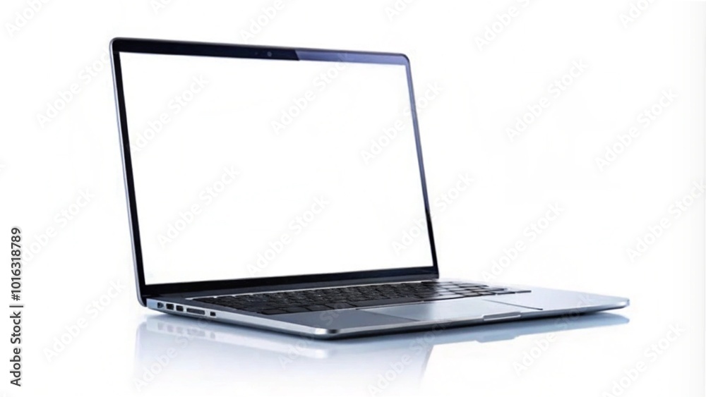 A laptop with a blank white screen, isolated on a clean white background. A laptop with a blank white screen, isolated on a clean white background.