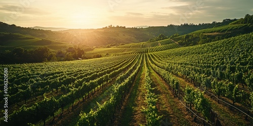 Wallpaper Mural Beautiful vineyard landscape bathed in golden sunlight, showcasing lush grapevines and rolling hills in a serene countryside setting. Torontodigital.ca