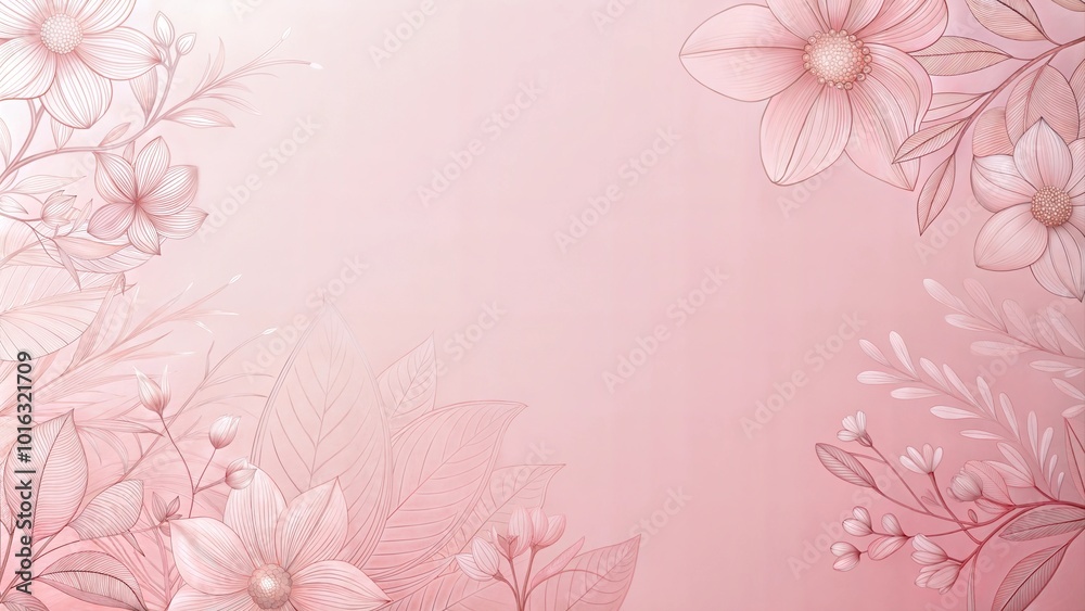 Soft pink floral background with delicate line art flowers Soft pink floral background with delicate line art flowers