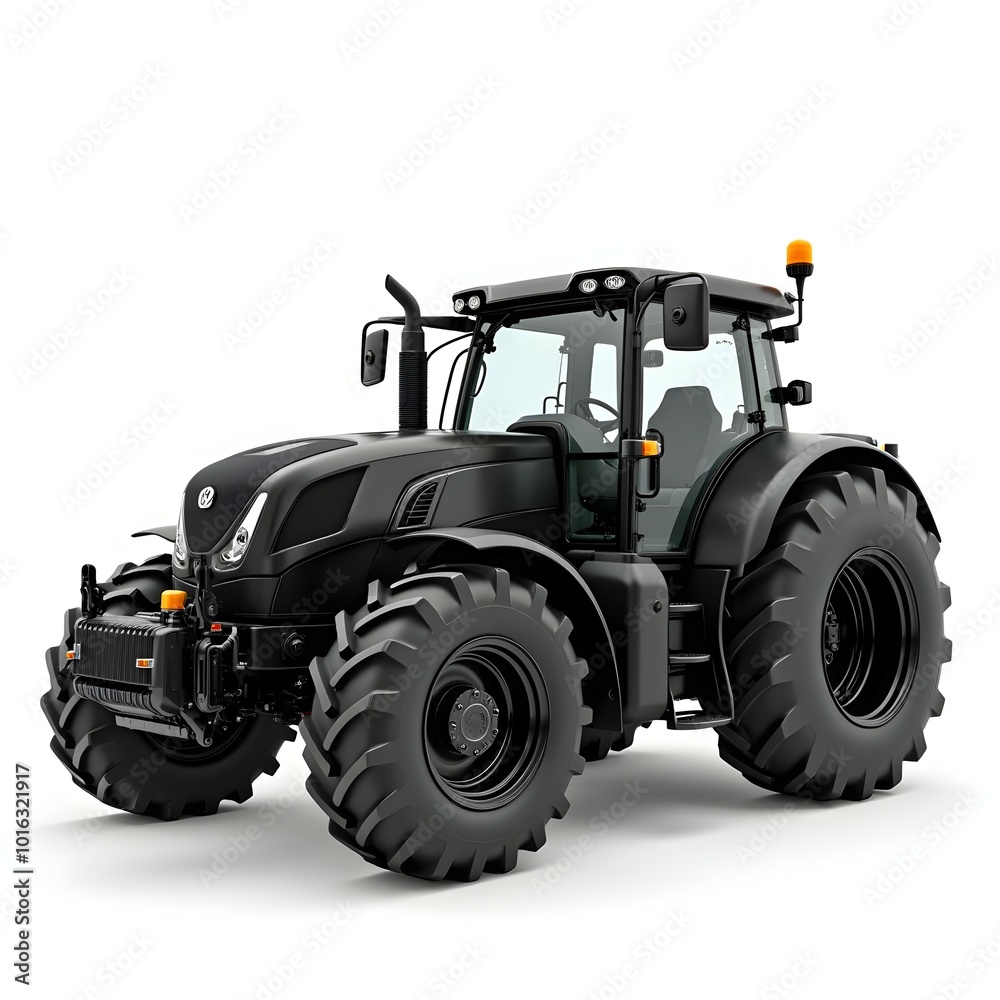 Obraz premium Powerful Black Agricultural Tractor for Modern Farming Operations Featuring Advanced Technology and Heavy-Duty Performance