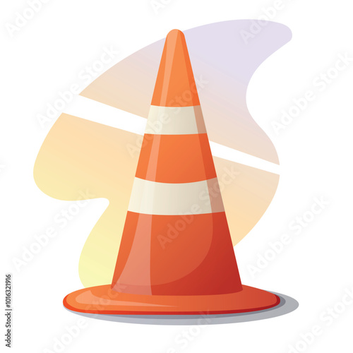 Traffic cone in cartoon style. Object for warning about danger. Vector illustration.