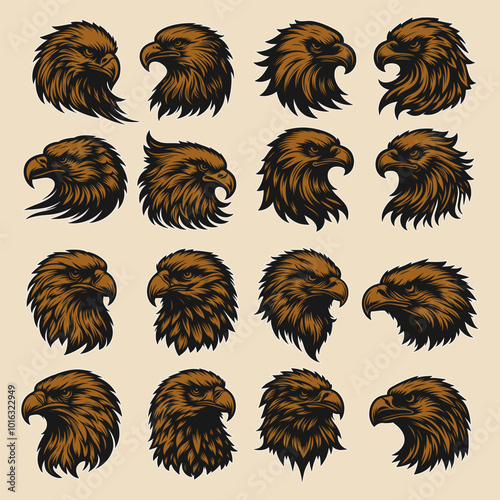 Set of eagle illustration vector in monochrome style photo