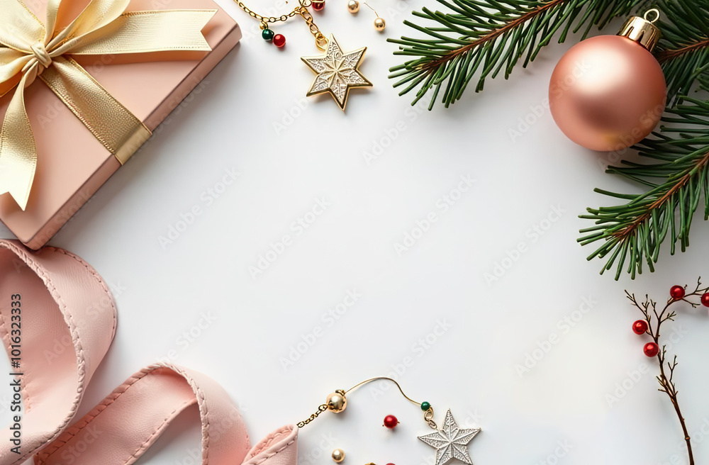 Festive holiday decorations and gifts arranged on a table for a celebration in December Festive holiday decorations and gifts arranged on a table for a celebration in December