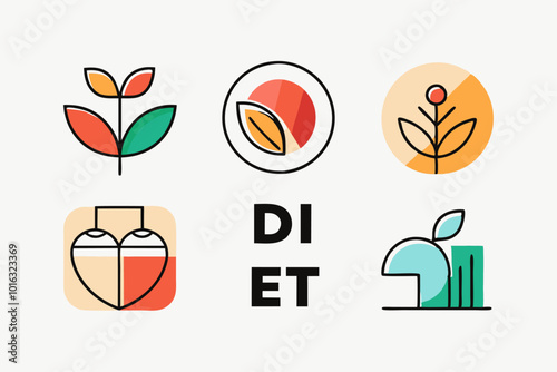 Abstract minimalist diet icon collection for wellness and nutrition design