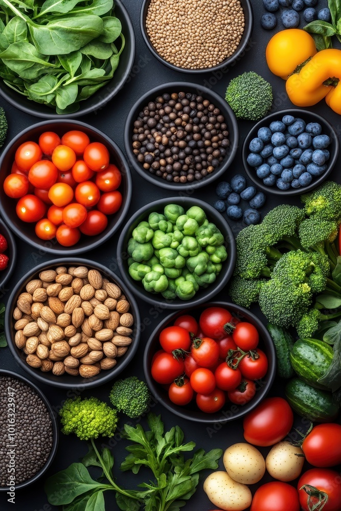 Colorful bowls of fresh vegetables and fruits. Colorful bowls of fresh vegetables and fruits.