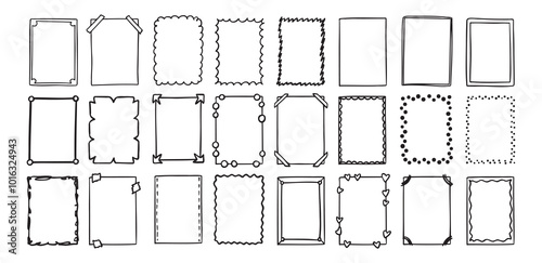 Hand drawn rectangle frame doodle vertical. Line style empty drawing textbox