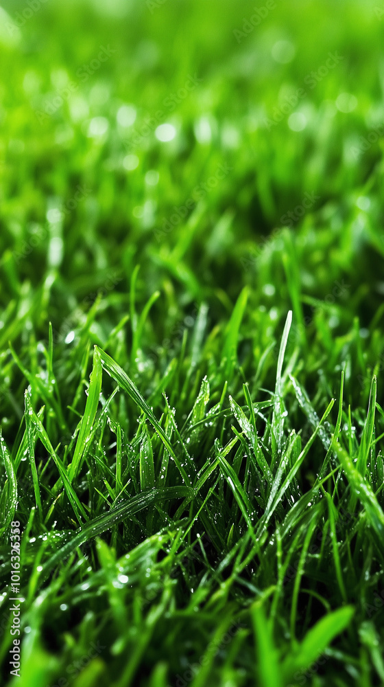 Fototapeta premium Fresh Dew Drops on Green Grass Blades