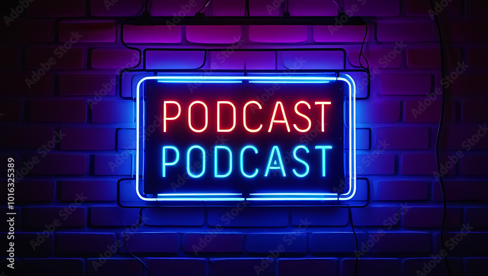 neon sign illuminating brick wall glowing night show banner broadcast logo music program neon lights neon sign illuminating brick wall glowing night show banner broadcast logo music program neon lights