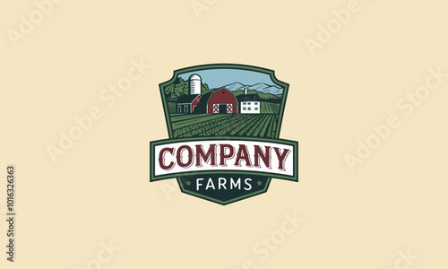 Company Farms Logo with barn and scenic farm landscape