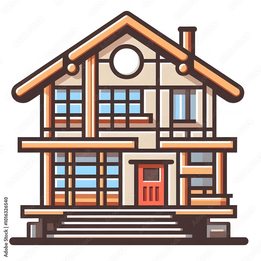 Bauhaus Icon Design of Wooden House, isolated in white background Bauhaus Icon Design of Wooden House, isolated in white background