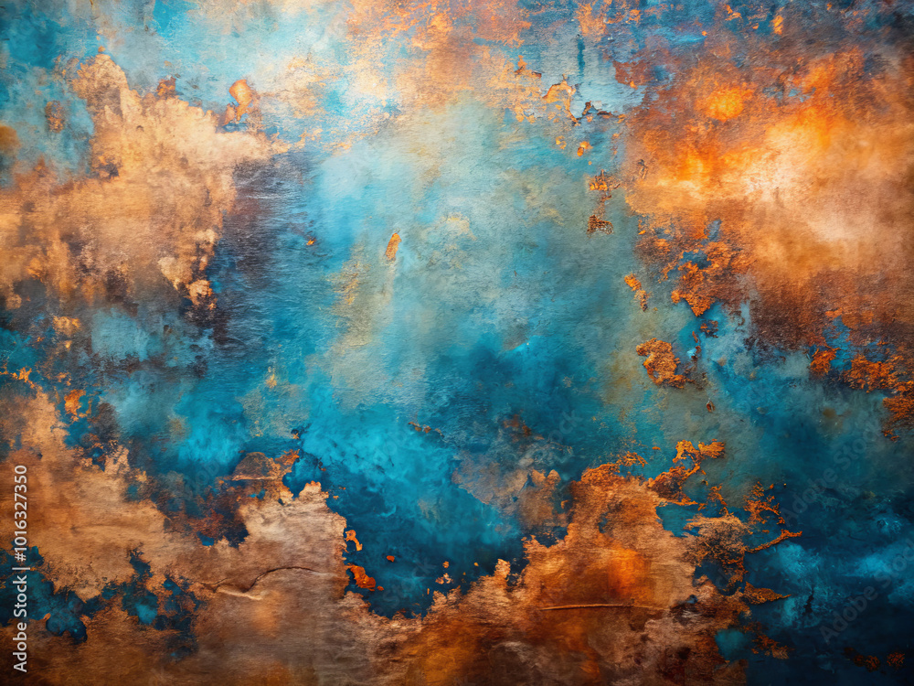 stunning art piece featuring blend of blue and copper paint, creating captivating abstract design. vibrant colors evoke sense of depth and movement, making it striking visual experience stunning art piece featuring blend of blue and copper paint, creating captivating abstract design. vibrant colors evoke sense of depth and movement, making it striking visual experience