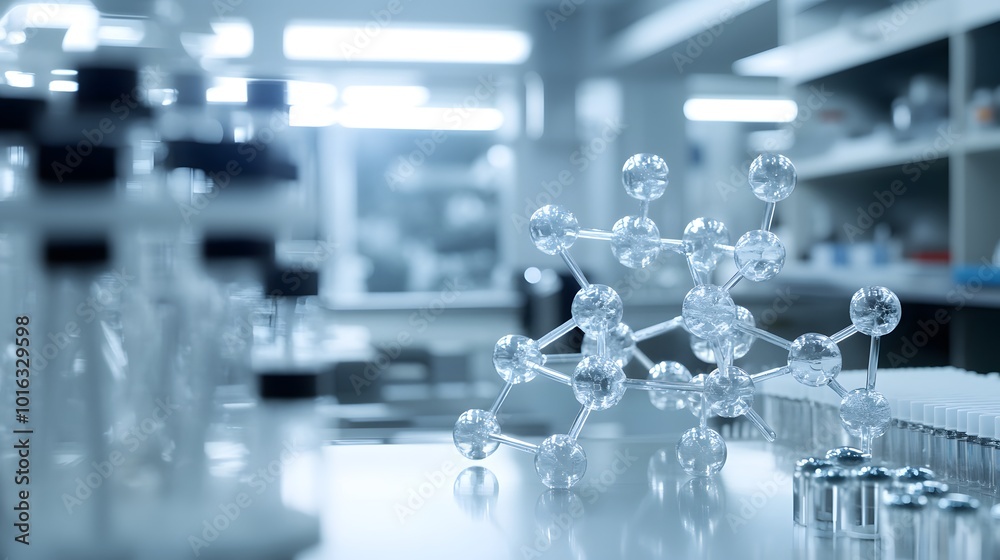 Pharmaceutical engineering, designing nextgen drugs, molecular models in the foreground, lab setting