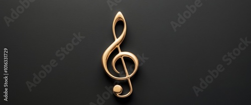 A gold treble clef on a black background.