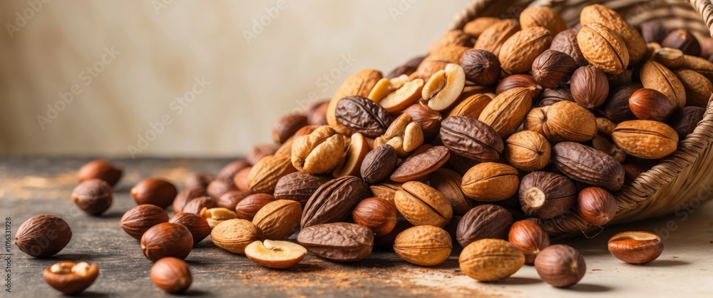 A pile of nuts with nuts and nuts on top and on the bottom. A pile of nuts with nuts and nuts on top and on the bottom.