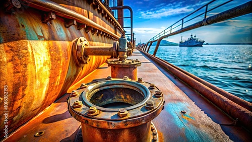 Macro Photography of Ballast Tank with Pipe Bolted to Bulkhead in Vessel Infrastructure photo