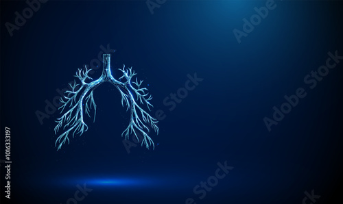 Abstract blue human bronchial tree structure. Lungs anatomy, left and right bronchus, bronchioles, trachea. Healthcare medical concept.