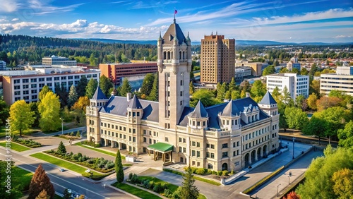 High angle view of the Spokane Superior Courthouse, government building