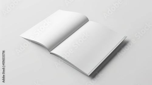 A realistic brochure mockup with visible pages and texture on a pristine white background.