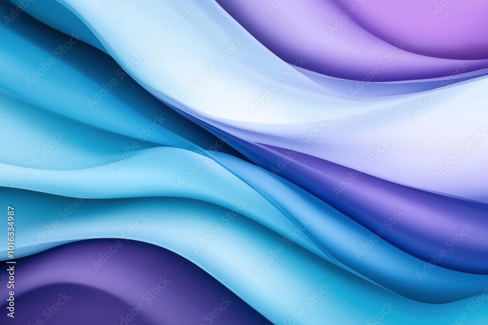 Fototapeta premium Abstract image featuring smooth, flowing waves in shades of blue, purple, and white, creating a visually soothing and modern aesthetic.