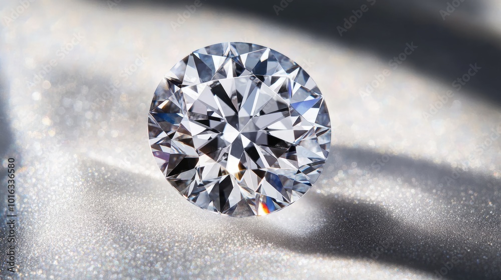 A close-up of a beautifully cut diamond, with light bouncing off its facets, highlighting luxury and elegance.