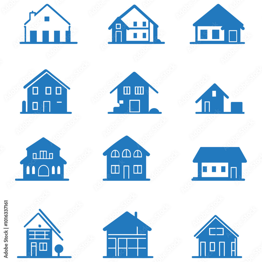 House Icons Vector Set. Modern Residential Building Illustrations House Icons Vector Set. Modern Residential Building Illustrations