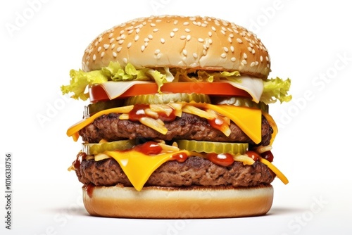 Burger cheese food white background. photo