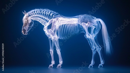 A detailed x-ray image of a horse showcasing its skeletal structure in a creative and educational manner.