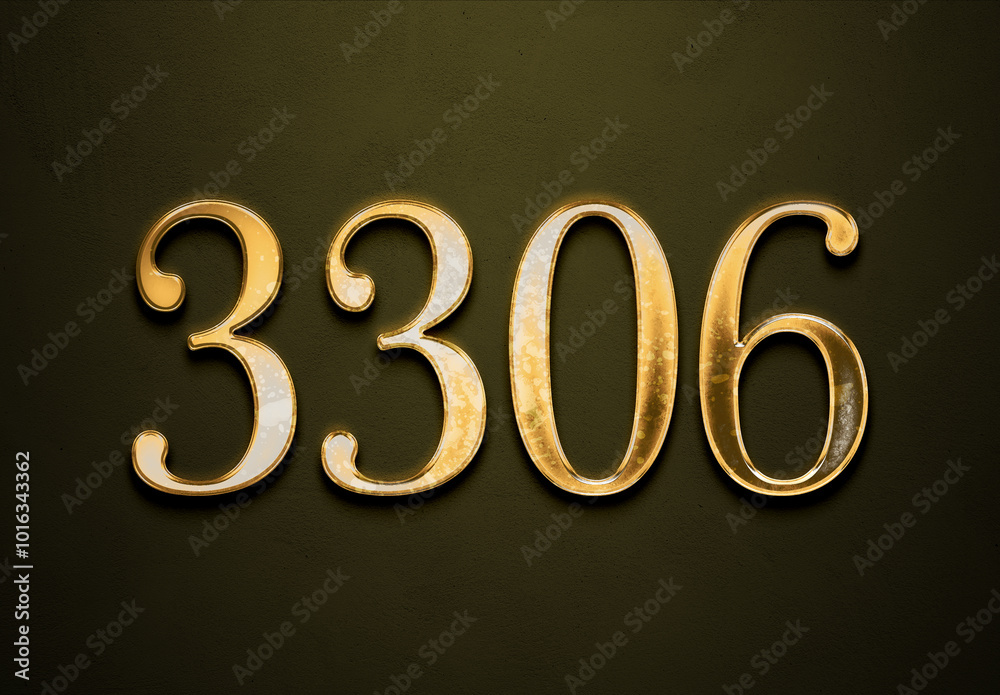Old gold effect of 3306 number with 3D glossy style Mockup. Old gold effect of 3306 number with 3D glossy style Mockup.