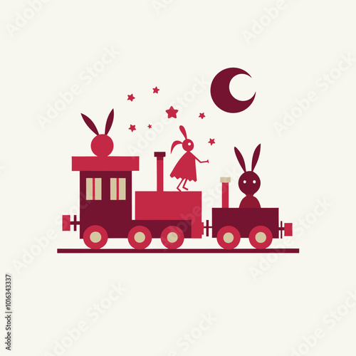 Spooky Halloween Train Under Full Moon with Flying Bats - Eerie Night Scene for Fantasy Designs