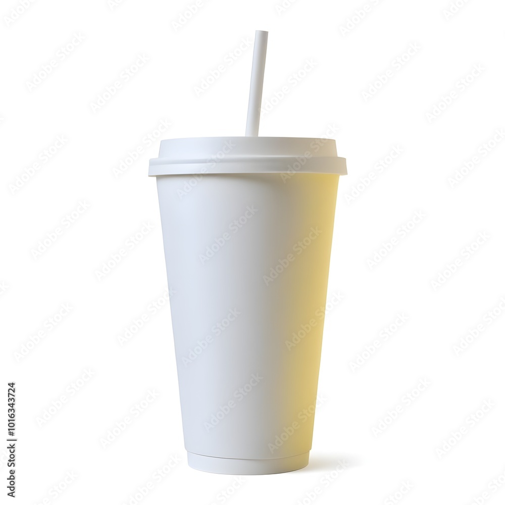 A white disposable cup with a straw, containing a yellow-colored beverage A white disposable cup with a straw, containing a yellow-colored beverage
