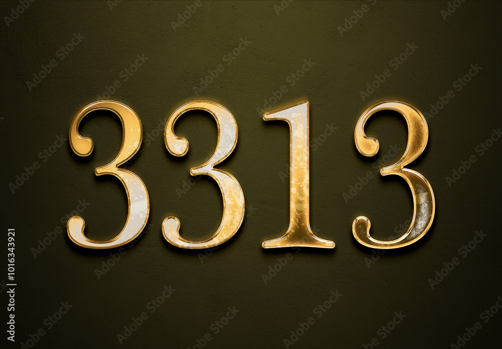 Old gold effect of 3313 number with 3D glossy style Mockup. Old gold effect of 3313 number with 3D glossy style Mockup.