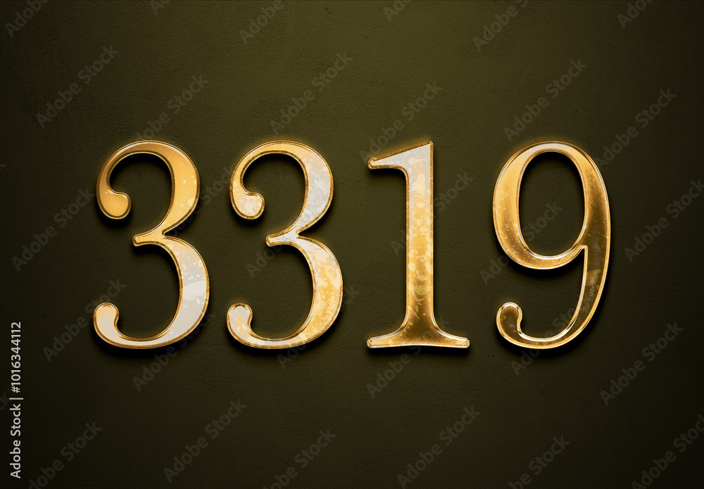 Old gold effect of 3319 number with 3D glossy style Mockup. Old gold effect of 3319 number with 3D glossy style Mockup.