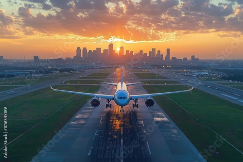 drone view of dallas fort worth airport with planes taking off and landing surrounded by a bustling city skyline capturing the essence of travel and modern infrastructure in a vibrant alive setting