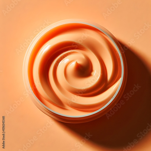 Orange Cream in Jar | An orange cream inside a sleek product jar, symbolizing hydration and deep skin nourishment. The smooth, rich texture of the cream is ideal for promoting skincare products.
