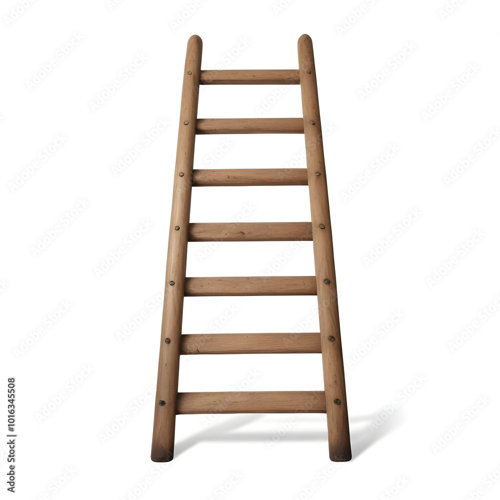 A wooden ladder with 7 rungs A wooden ladder with 7 rungs
