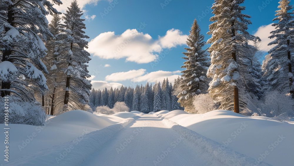 Obraz premium Beautiful Snowman and winter snow illustration, winter background with tree and snow on trees, snow, illustration, winter, snowman, beautiful, cartoon