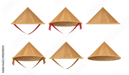 Hat bamboo. Hat farmer asian straw cap Traditional vietnamese. Flat Vector